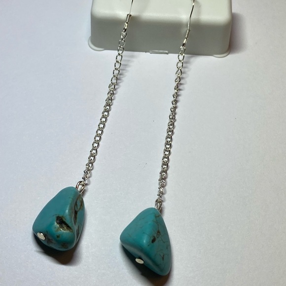 Turquoise Nugget Sterling Silver Drop Dangle Earrings - Picture 8 of 14